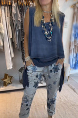 Damski top na co dzień w jednolitym kolorze, bez rękawów, z nieregularnym brzegiem