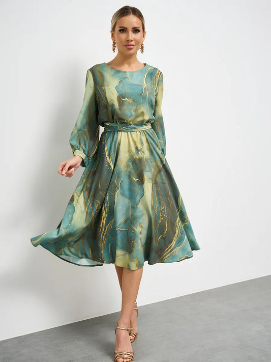 Suknia dla damskiej damskiej sukienki z francuskimi długimi rękawami w talii z talią