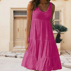 🔥 Patchworkowa sukienka bez rękawów, z okrągłym dekoltem