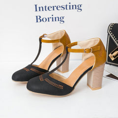 Damskie buty ślubne Mary Jane z okrągłymi noskami i niskim obcasem blokowym z paskiem w kształcie litery T