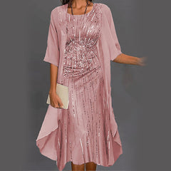 Elegancki 2-częściowy zestaw: bluzka z półrękawkiem + sukienka