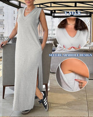 Casualowa sukienka z kieszeniami i dekoltem w kształcie litery V