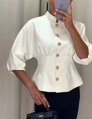 Elegancka koszula ze stójką i wysokim stanem