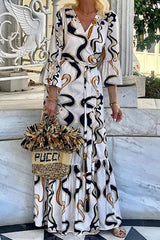 Codzienny, swobodny, geometryczny nadruk, sznurowany, kontrastowy, jednoczęściowy garnitur z dekoltem w kształcie litery U. Sukienki