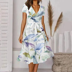 Damska letnia długa sukienka z krótkim rękawem