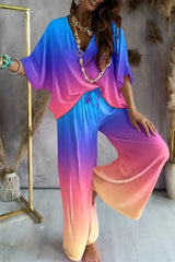 Casualowy nadruk patchworkowy z dekoltem w kształcie litery V, pół rękawa, dwie sztuki (9 kolorów)