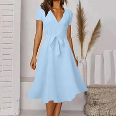 Damska letnia długa sukienka z krótkim rękawem