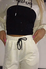 Dwuczęściowy zestaw damskich topów i spodni w modny diamentowy patchwork