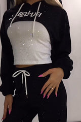 Dwuczęściowy zestaw damskich topów i spodni w modny diamentowy patchwork