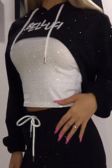 Dwuczęściowy zestaw damskich topów i spodni w modny diamentowy patchwork