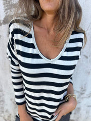 Damski top w paski, z długimi rękawami i dekoltem w kształcie litery V