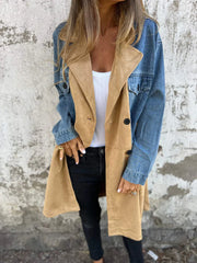 Kurtka dżinsowa z klapami i patchworkowym wzorem