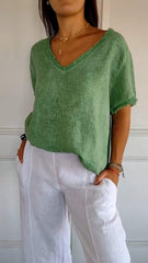 Damski krótki, swobodny top z dekoltem w kształcie litery V