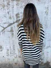 Damski top w paski, z długimi rękawami i dekoltem w kształcie litery V