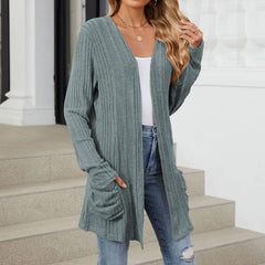 🍂Promocje na wczesną jesień🍂Damski swobodny, dzianinowy płaszcz z długim rękawem i odkrytym przodem