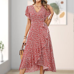 Summer damski elegancki w gardle krawatowej talii Lową kwiatową sukienkę