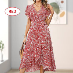 Summer damski elegancki w gardle krawatowej talii Lową kwiatową sukienkę