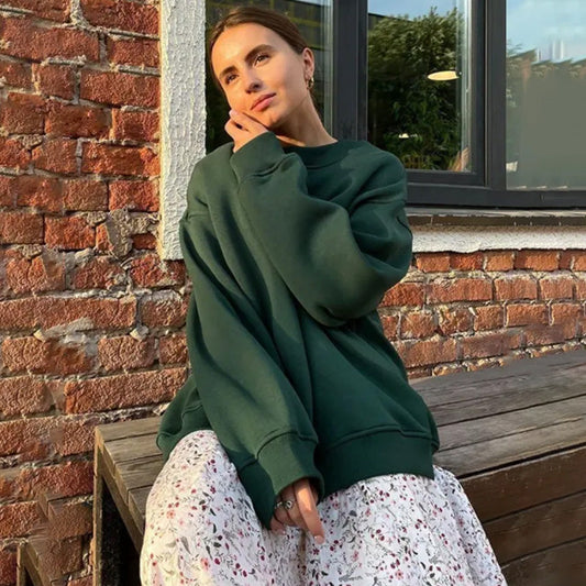 Bluza oversize w jednolitym kolorze z okrągłym dekoltem