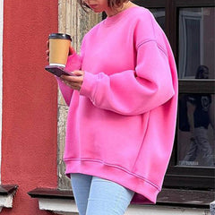 Bluza oversize w jednolitym kolorze z okrągłym dekoltem