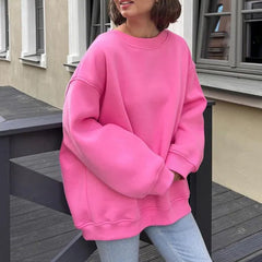 Bluza oversize w jednolitym kolorze z okrągłym dekoltem