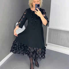 🍂Jesienne promocje🥰Rozkloszowana sukienka plus size z ozdobą w kropki