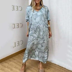 🦋Dwuczęściowy zestaw damskich sukienek na jesień w stylu casual, z nadrukiem