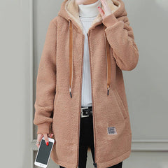 Damski zimowy, ciepły, gruby płaszcz ze sztucznej owczej wełny