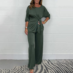 Dwuczęściowy damski komplet z miękkim długim rękawem