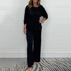 Dwuczęściowy damski komplet z miękkim długim rękawem