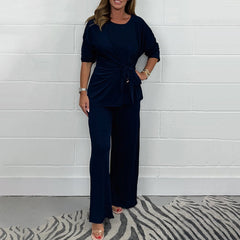 Dwuczęściowy damski komplet z miękkim długim rękawem