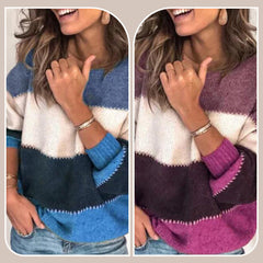 💖Damski sweter z okrągłym dekoltem w bloki kolorystyczne