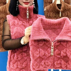 Ciepła damska kamizelka zimowa bez rękawów ze skóry syntetycznej