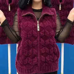 Ciepła damska kamizelka zimowa bez rękawów ze skóry syntetycznej