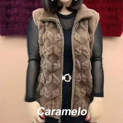 Ciepła damska kamizelka zimowa bez rękawów ze skóry syntetycznej