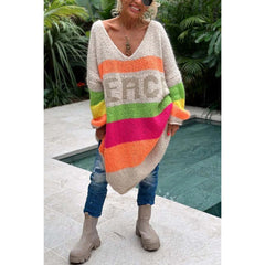 🎁 Bezpłatna wysyłka przy kasie 🎁 Kolorowy sweter z nadrukiem litery V na dekolcie
