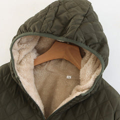 🍂Pikowana kurtka z kapturem, pluszową podszewką i zamkiem błyskawicznym