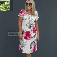 🌸Jar Discouns🌸 Kaskadowa sukienka z kwiatowym nadrukiem z kilku roślin