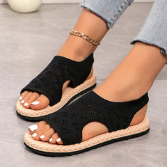 Kobiety z siatki damskiej, płaskie sandały z otwartym nosem