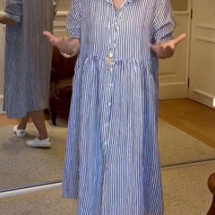 🔥👗 Koszulka w paski z klapami i guzikami z funkcjonalnymi kieszeniami