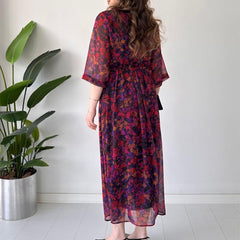 Elegancki druk damski luźny fit Flow Maxi sukienka