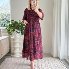 Elegancki druk damski luźny fit Flow Maxi sukienka