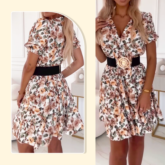 ⏳Limited time 50% off💥✨Women's V-neck floral print mini dress