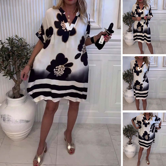 Bezpłatna sukienka damska z nadrukiem i głębokim dekoltem w V