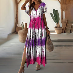 Dream akwarelowy: elegancja płynów w jednym stopniu ograniczona 50% redukcja 【S-4xl】 ✨ ✨ROBE zrelaksowany z gradientem kolorów i dekoltem w stylu VIC dla kobiet