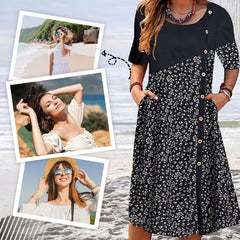 💃 Vintage elegancja, nowoczesny komfort - przynosząc swobodnie 🌸 Vintage drukowaną bawełnę z patchworkiem dla kobiet