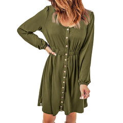 Damska sukienka z długim rękawem i wysokim stanem