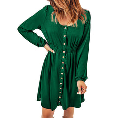 Damska sukienka z długim rękawem i wysokim stanem