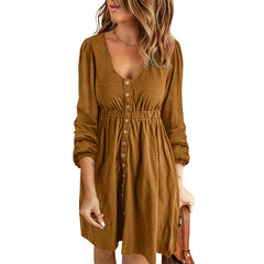 Damska sukienka z długim rękawem i wysokim stanem