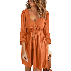 Damska sukienka z długim rękawem i wysokim stanem