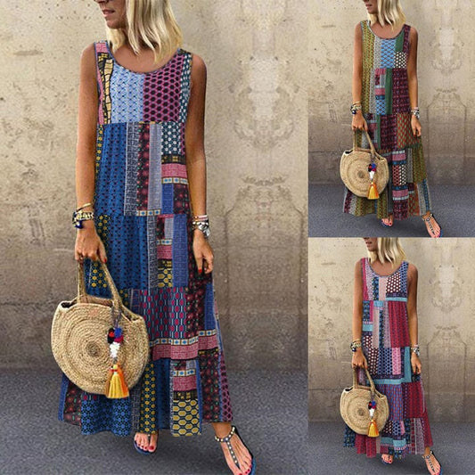 Damska letnia sukienka z etnicznym nadrukiem na co dzień